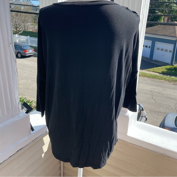 Soprano Black Shirt with Beaded Shoulder Detail Size L - Picture 7 of 12